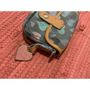 Vintage DOONEY & BOURKE Retired multicolored Small Hearts Coated-Canvas & Tan Le